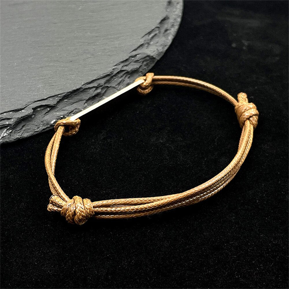 Rope Woven Bracelet with Engraved Plate