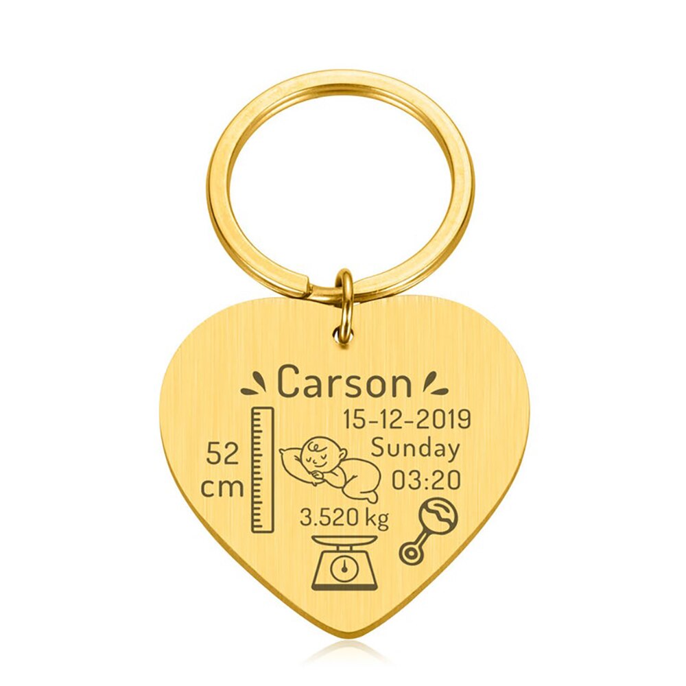 Birth Information Heart Keychain