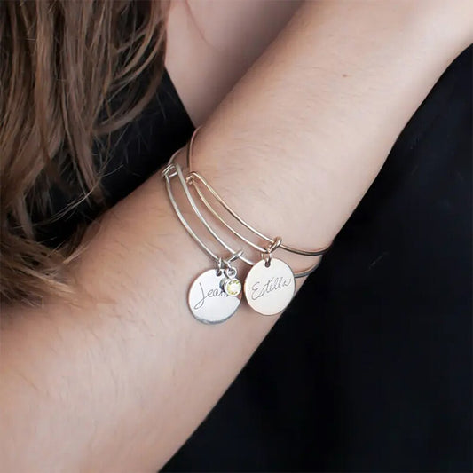 Bangle with Handwriting Round Pendant