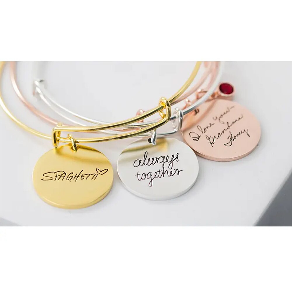 Bangle with Handwriting Round Pendant