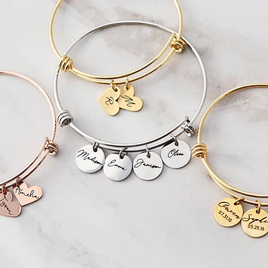 Bracelet with Engraved Heart or Round Charms - Bracelet
