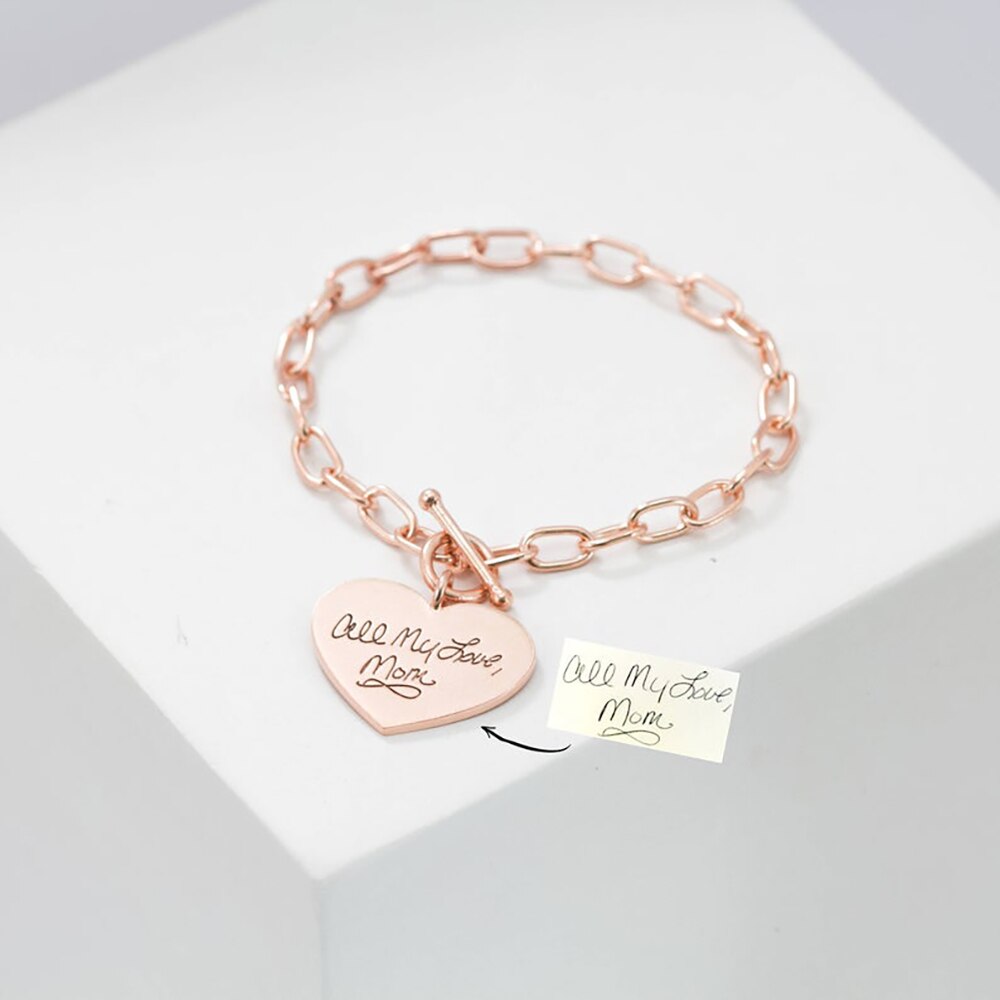 Bracelet with Handwritten Carved Heart Charm - Bracelet