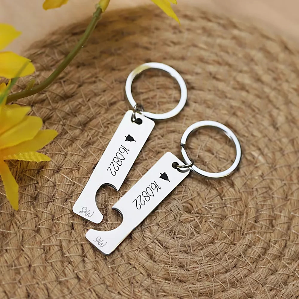 Customized Couple Keychain with Hollow Heart Shape