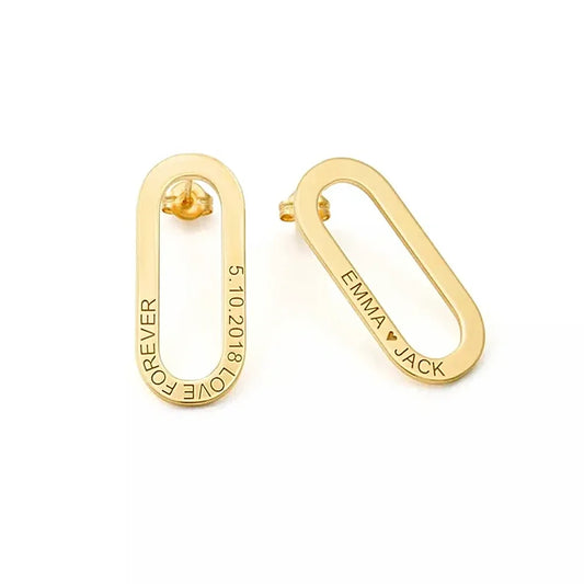 Engraved Hollow Out Oval Earrings