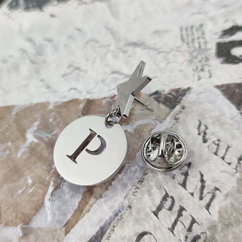 Star Brooch with Personalized Letter Pendant - Brooch