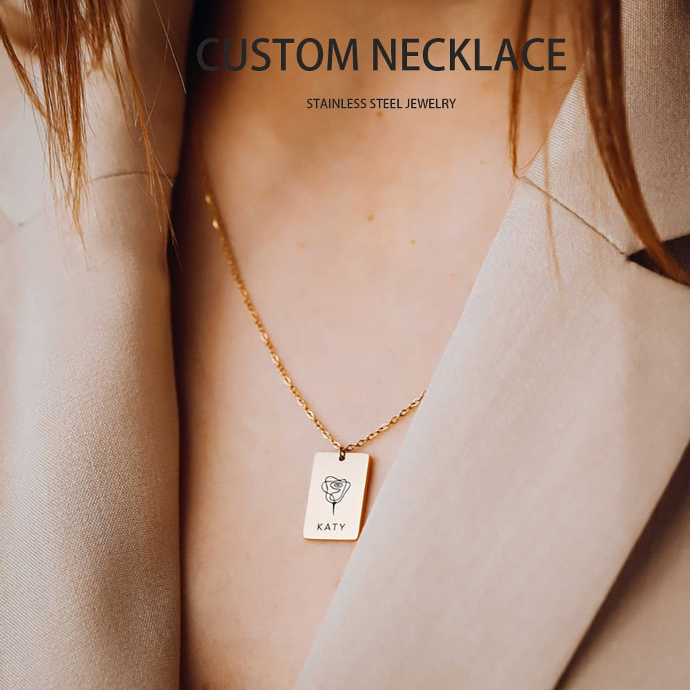 Birth Flower and Name Necklace - Custom Necklace
