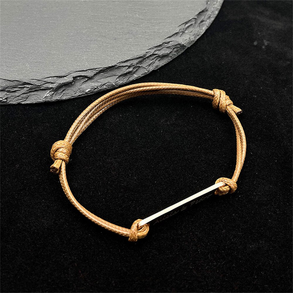 Rope Woven Bracelet with Engraved Plate