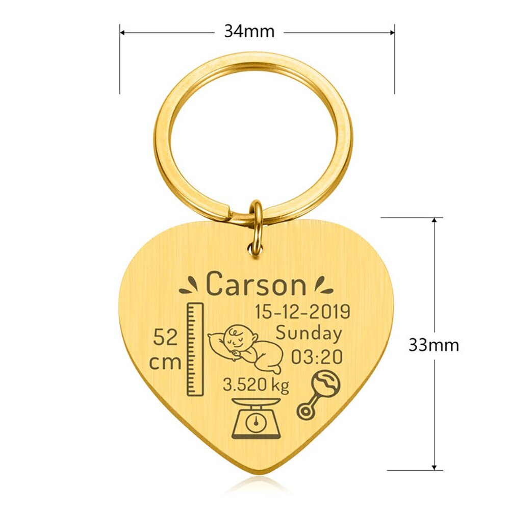 Birth Information Heart Keychain