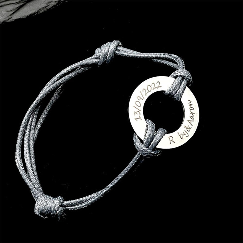 Rope Bracelet with Engraved Round Amulet