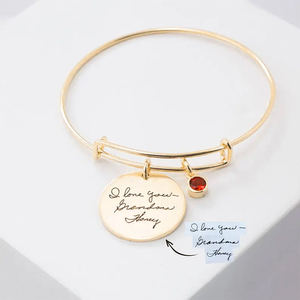 Bangle with Handwriting Round Pendant