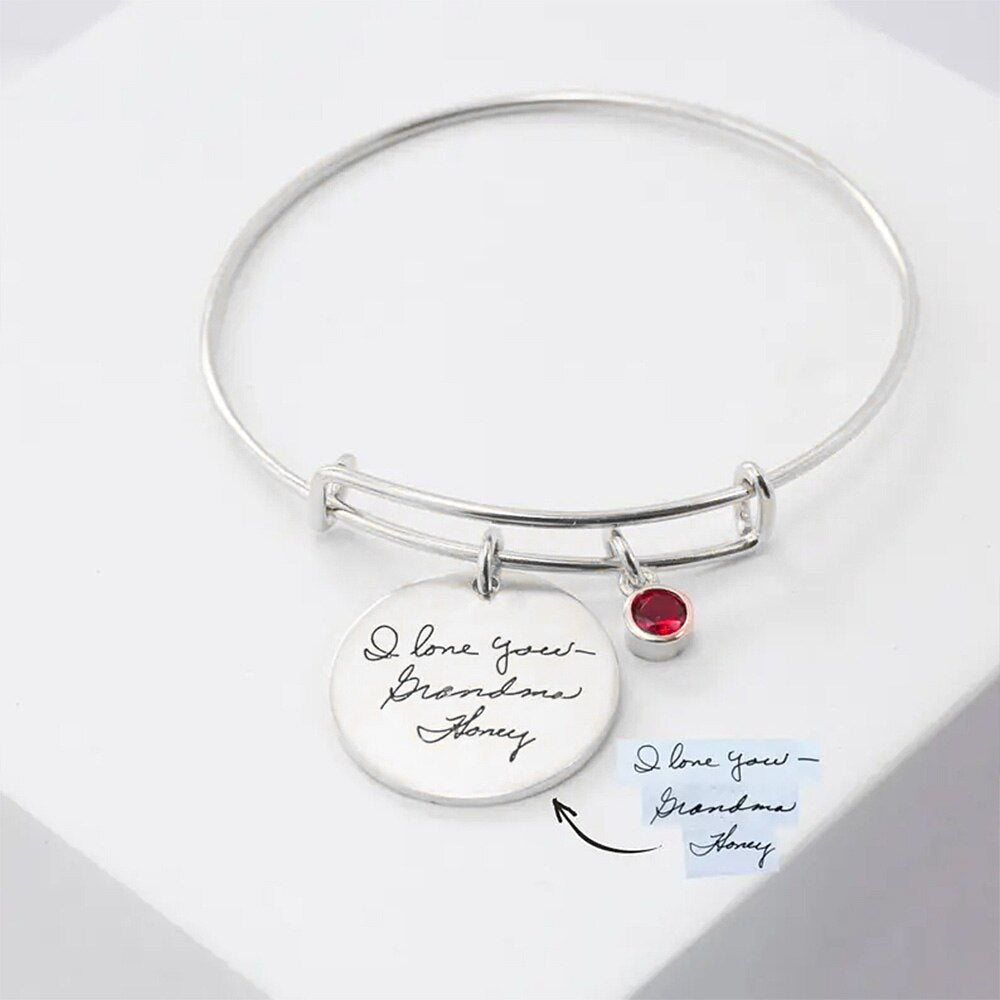 Bangle with Handwriting Round Pendant
