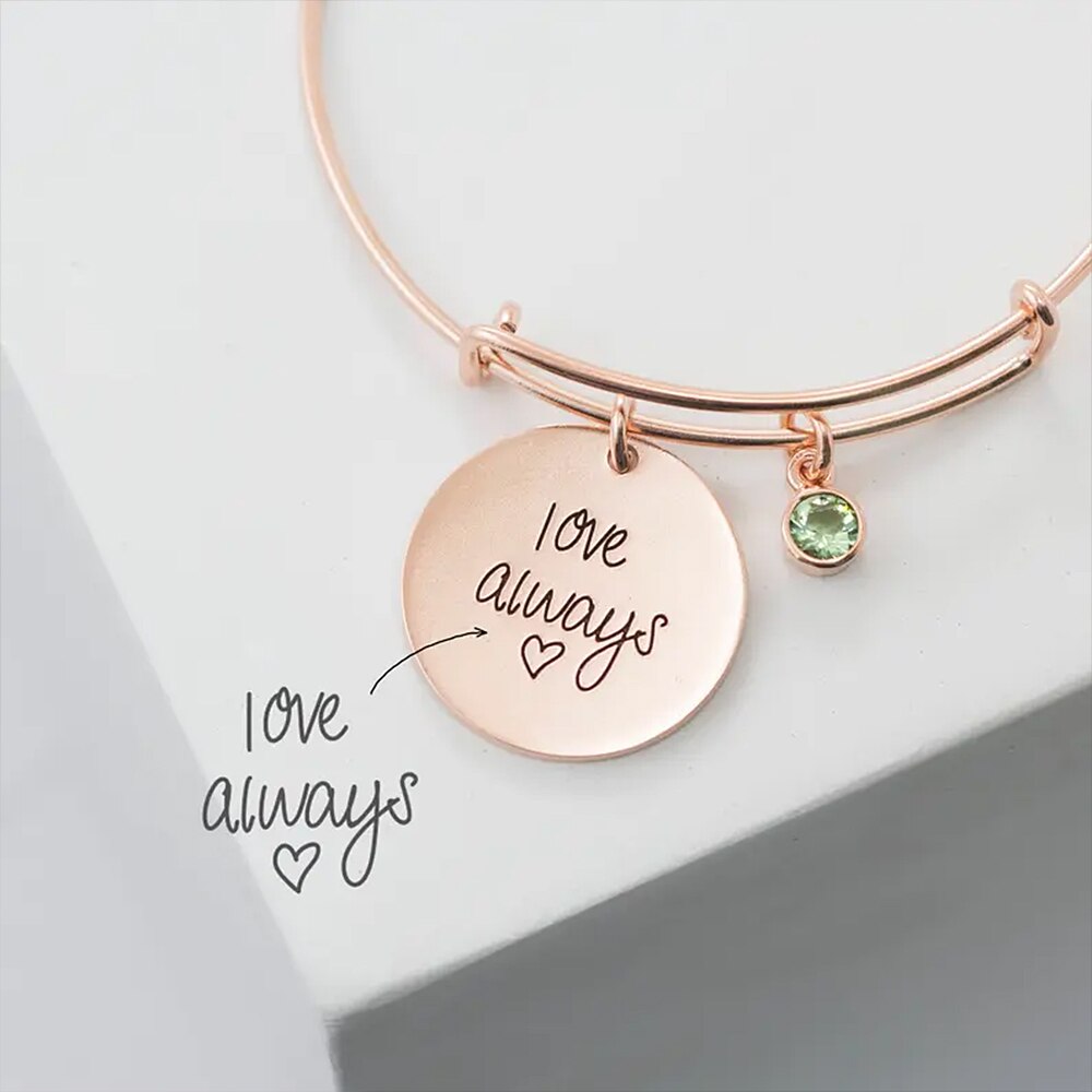 Bangle with Handwriting Round Pendant