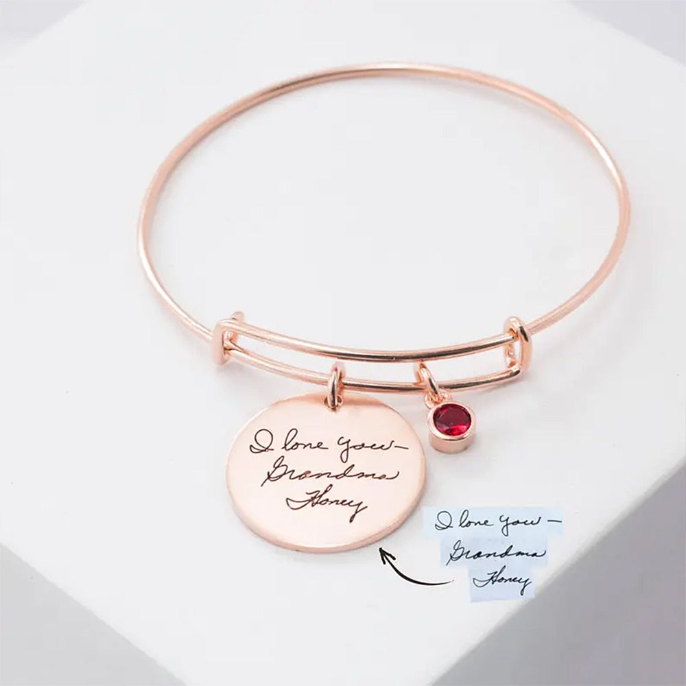 Bangle with Handwriting Round Pendant
