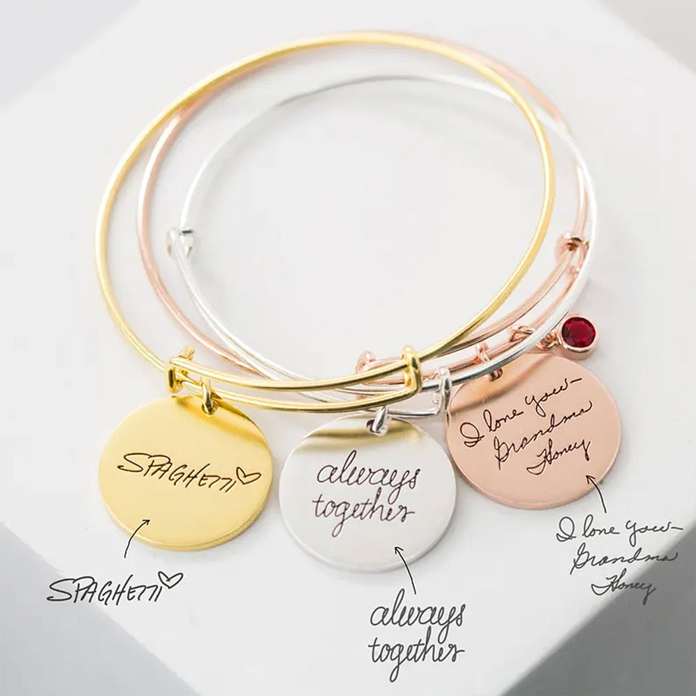 Bangle with Handwriting Round Pendant