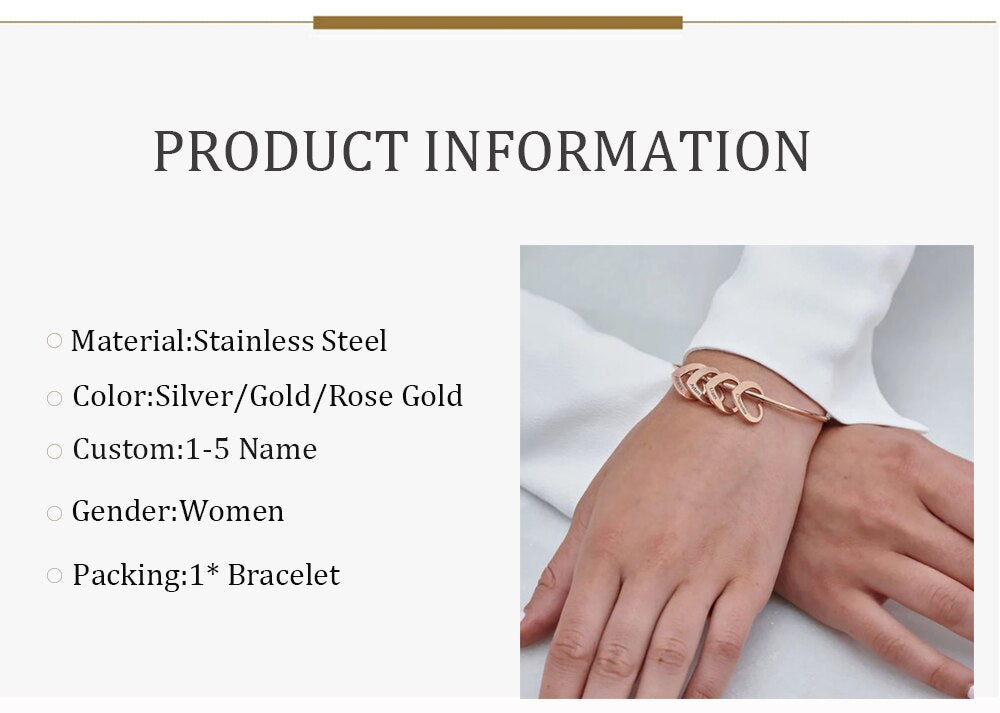 Bangle with Name Carved Heart Charms - Bracelet