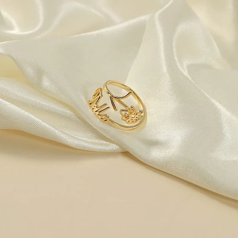 Birth Flower and Name Ring - Ring
