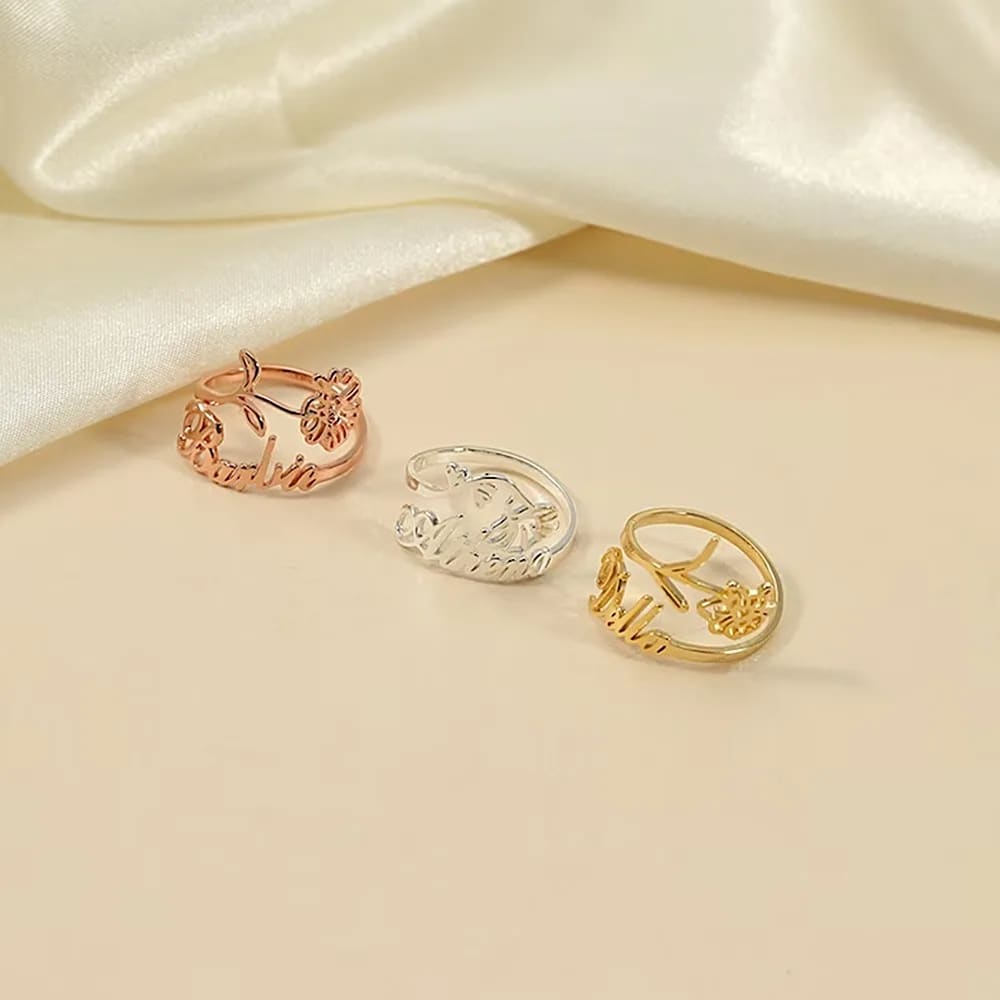 Birth Flower and Name Ring - Ring