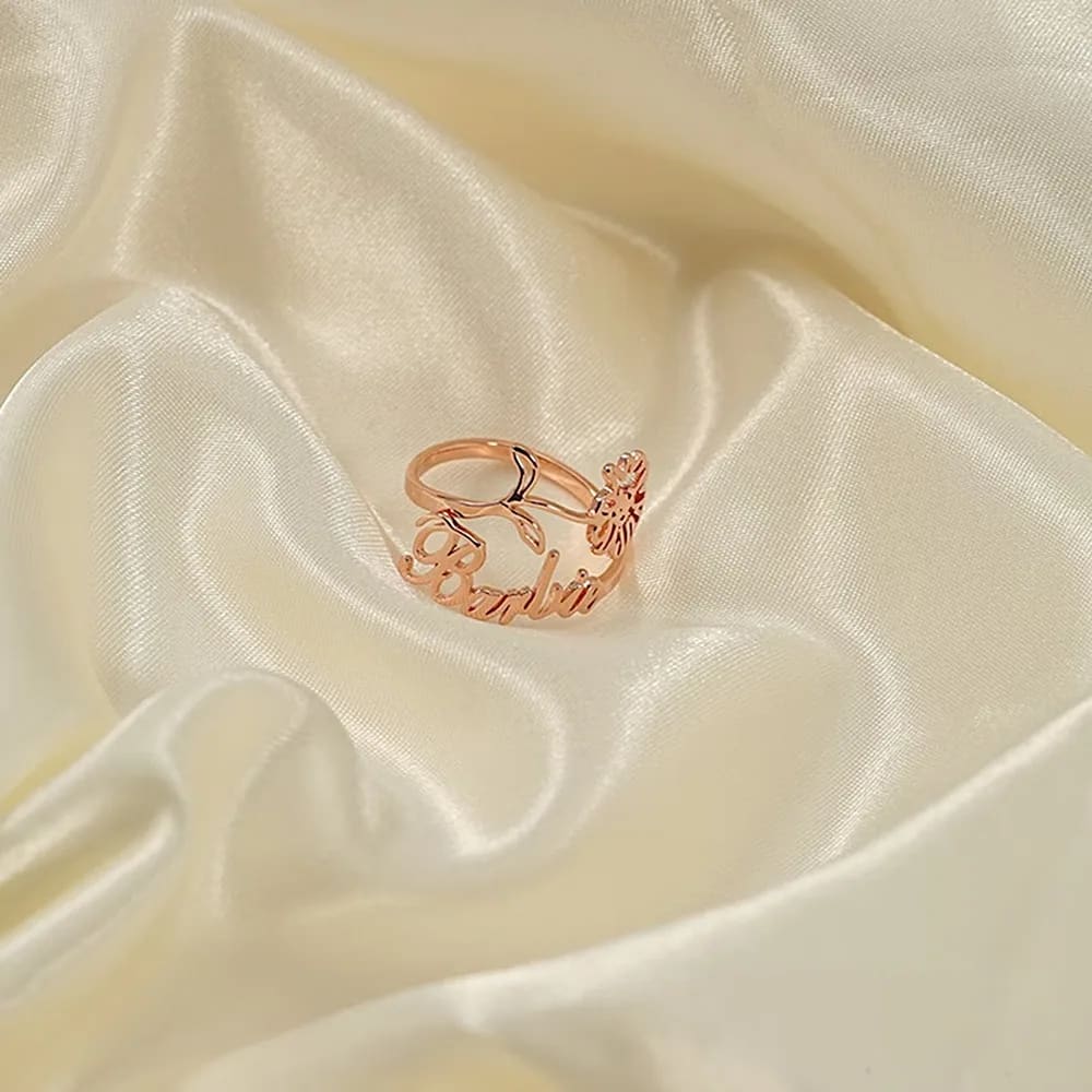 Birth Flower and Name Ring - Ring