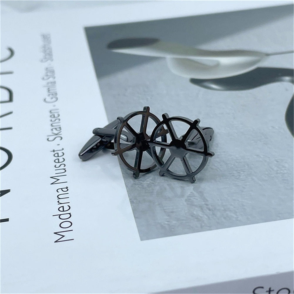 Boat Helm Cufflinks Ferry Rudder - Black