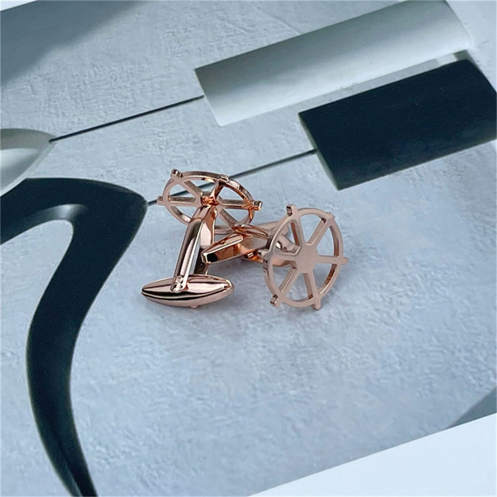 Boat Helm Cufflinks Ferry Rudder - Rose Gold