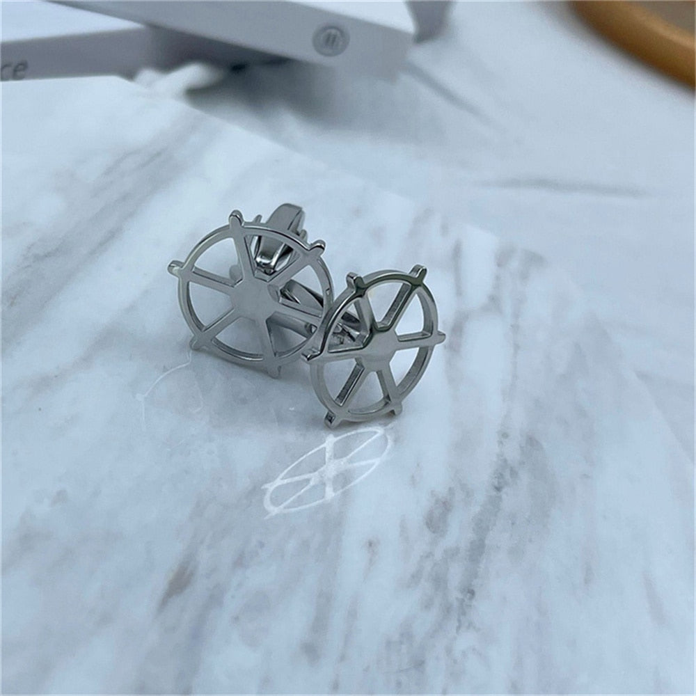Boat Helm Cufflinks Ferry Rudder - Silver