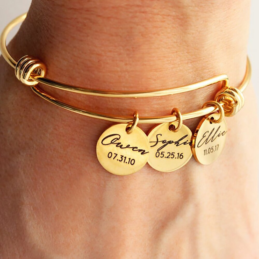 Bracelet with Engraved Heart or Round Charms - Bracelet