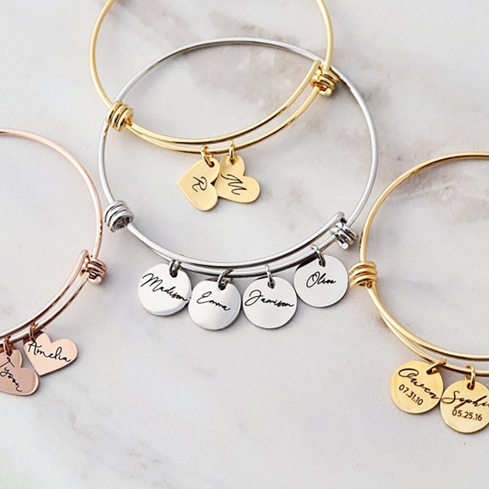Bracelet with Engraved Heart or Round Charms - Bracelet