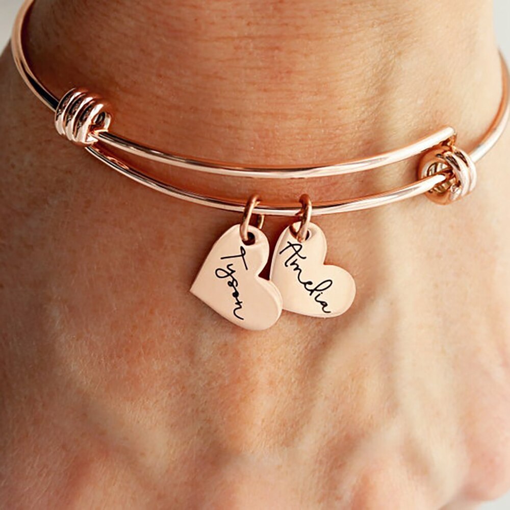 Bracelet with Engraved Heart or Round Charms - Bracelet
