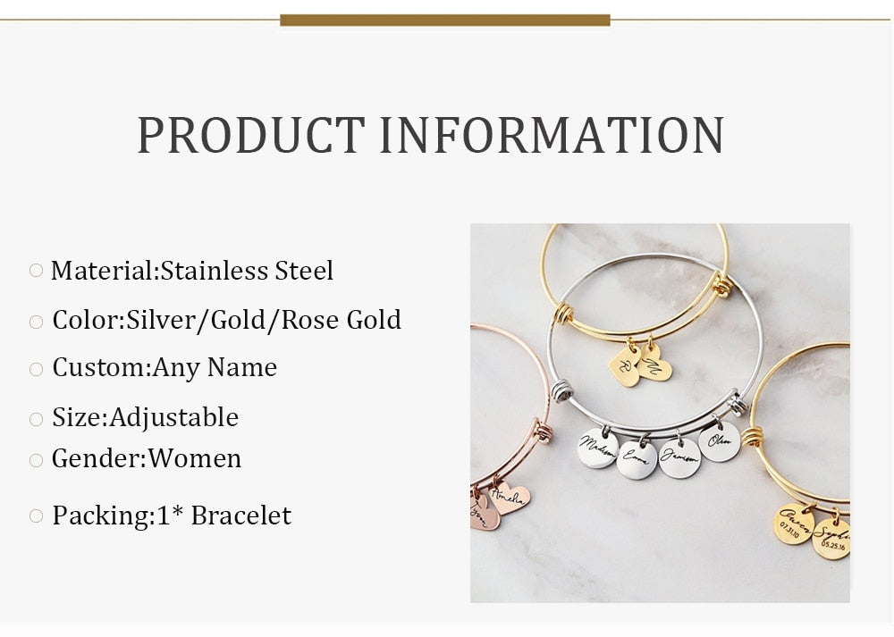Bracelet with Engraved Heart or Round Charms - Bracelet