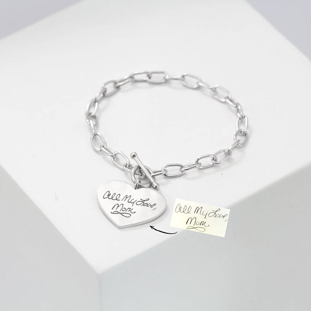 Bracelet with Handwritten Carved Heart Charm - Bracelet