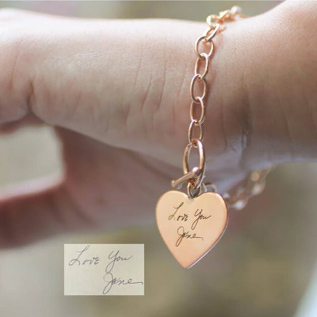 Bracelet with Handwritten Carved Heart Charm - Bracelet