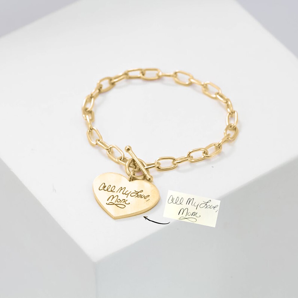 Bracelet with Handwritten Carved Heart Charm - Bracelet