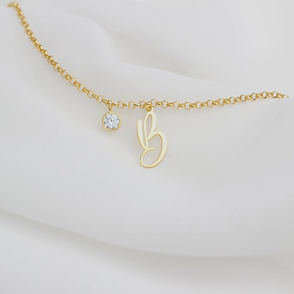 Bracelet with Letter and Birthstone Charm - Bracelet