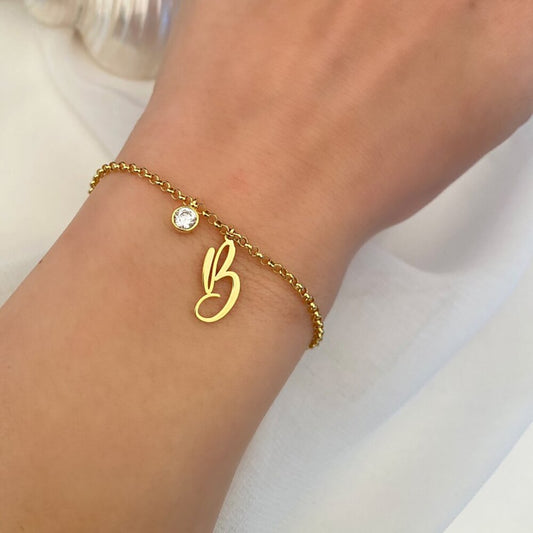 Bracelet with Letter and Birthstone Charm - Bracelet