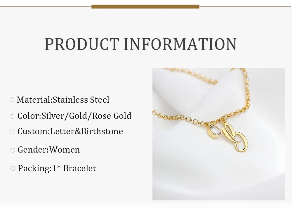 Bracelet with Letter and Birthstone Charm - Bracelet