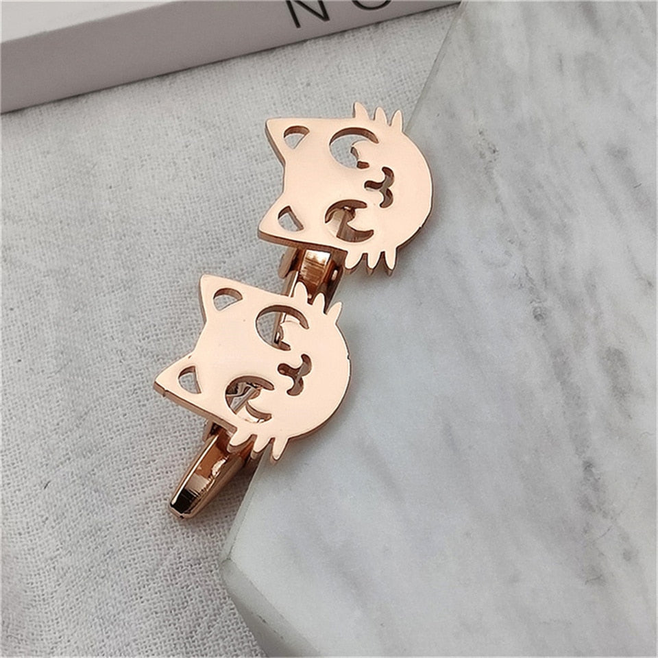 Cat Head Cufflinks - Gold Rose