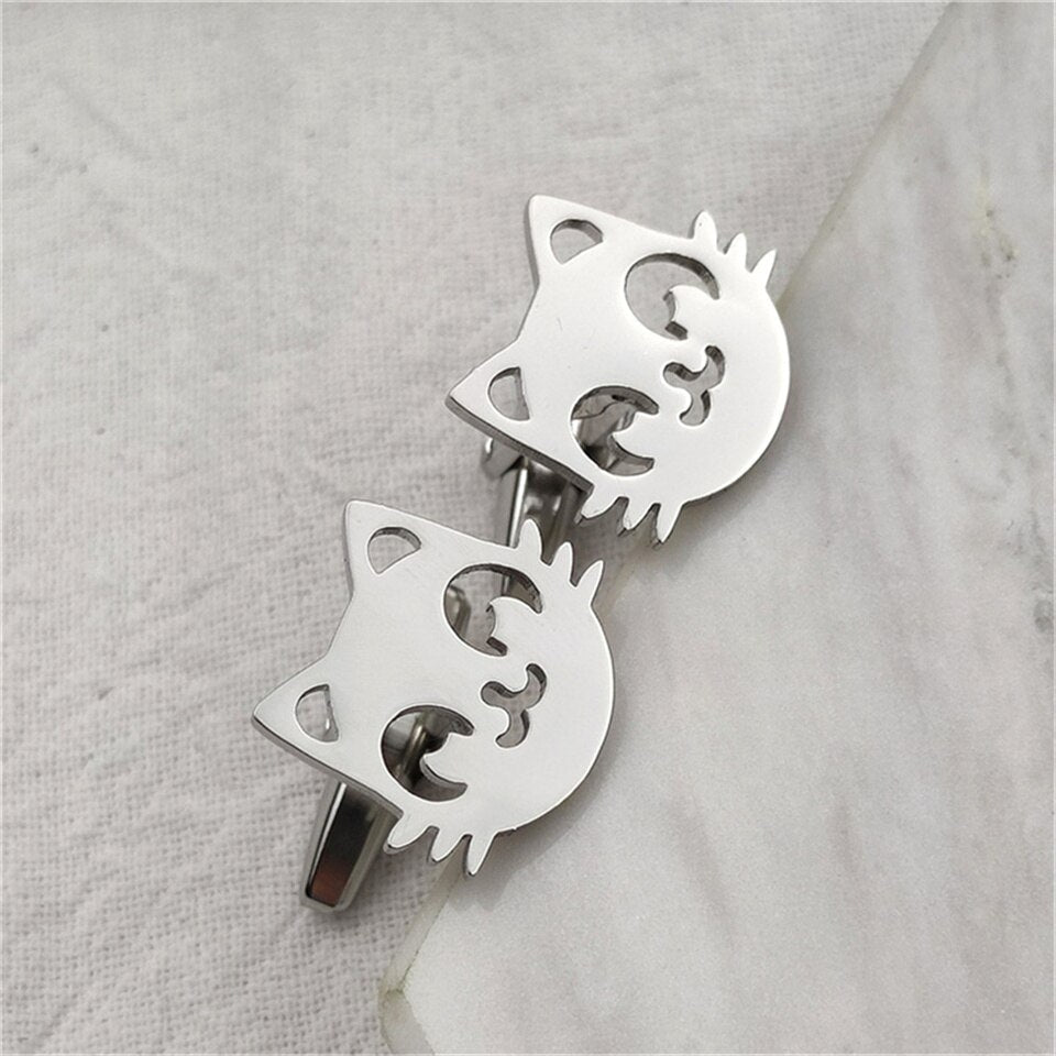 Cat Head Cufflinks - Silver