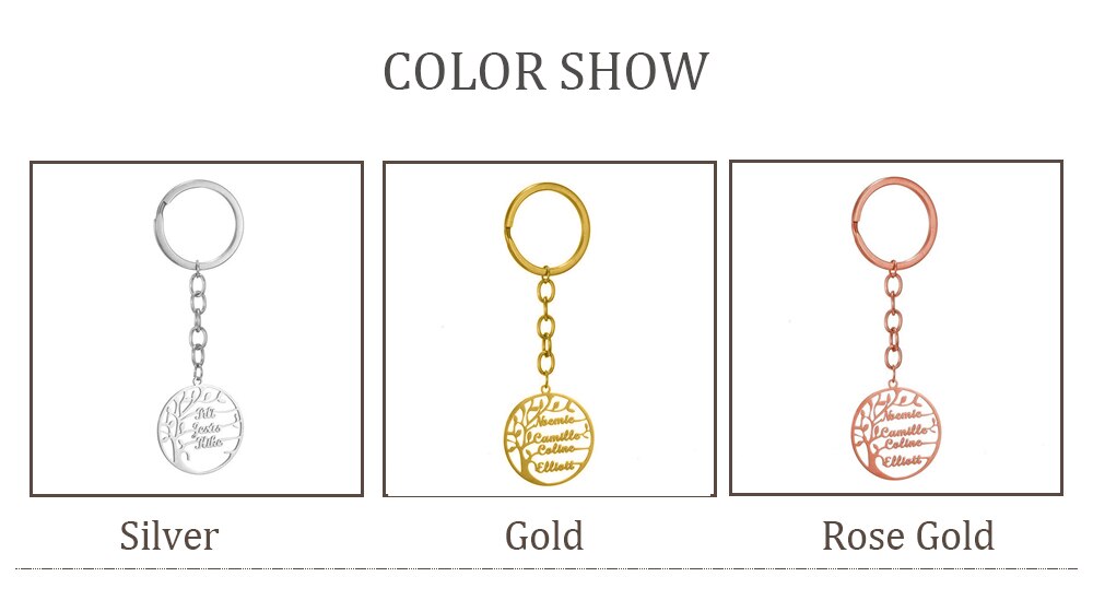 Tree of Life Keychain with Names (with Chain)