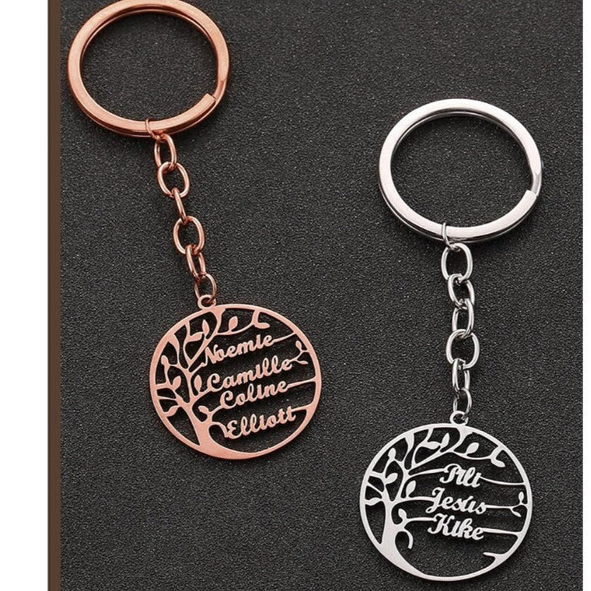 Tree of Life Keychain with Names (with Chain)