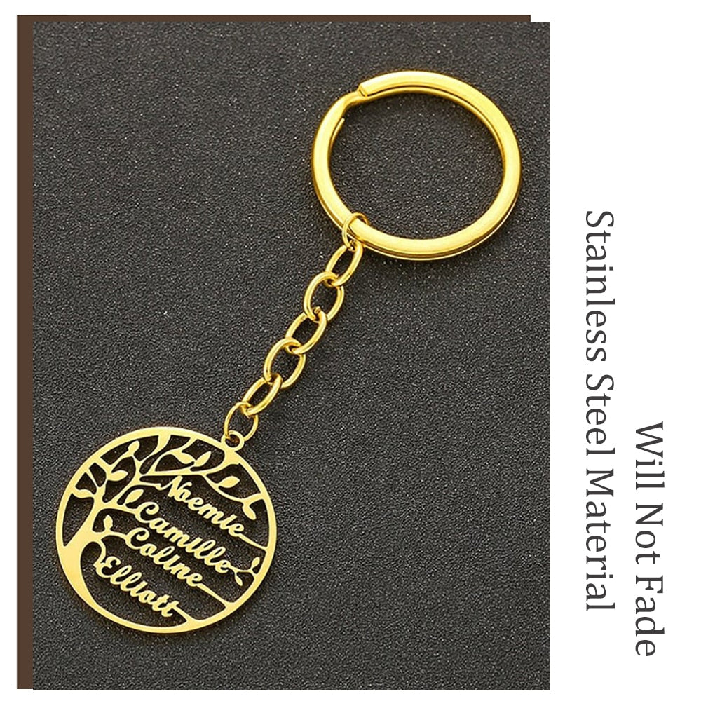 Tree of Life Keychain with Names (with Chain)