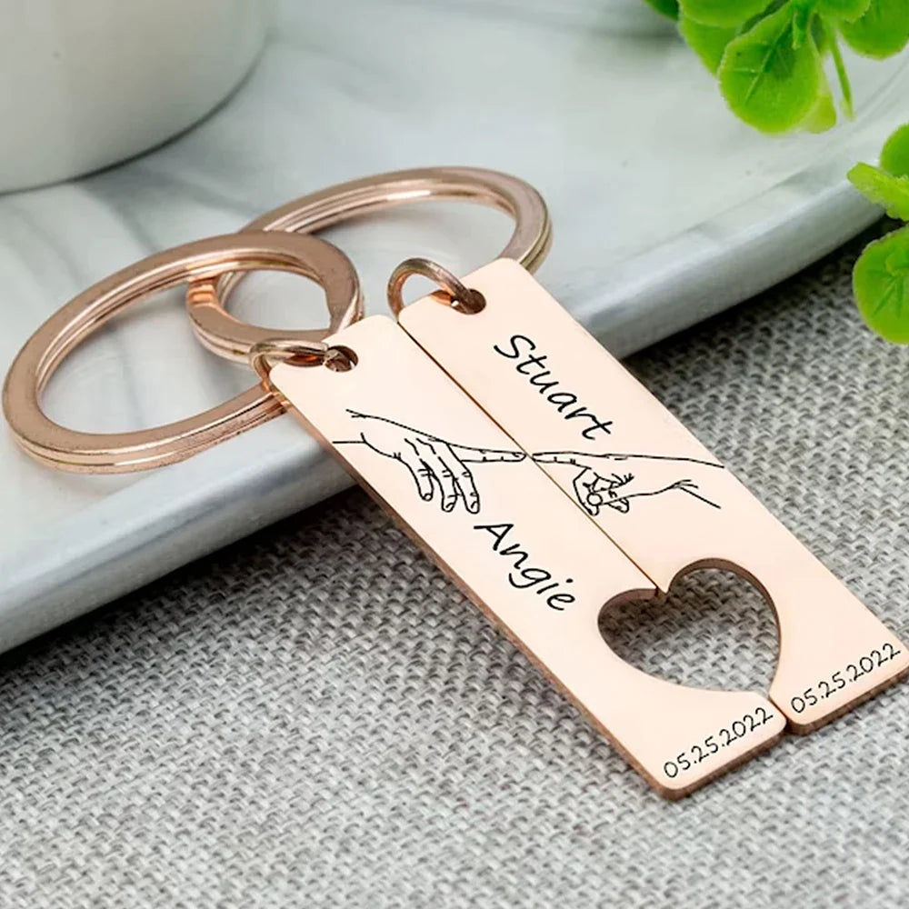 Couple Engraved Names or Date Keychain with Heart Bottle Opener