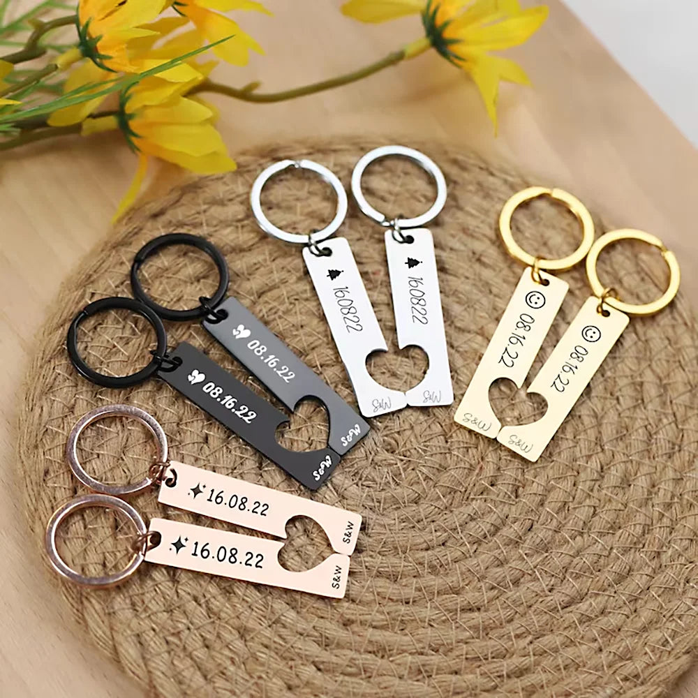 Customized Couple Keychain with Hollow Heart Shape