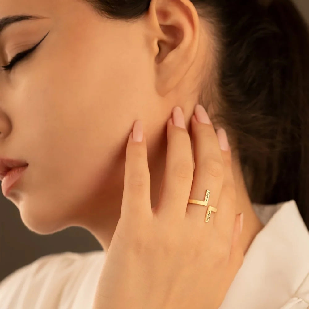 Double Name Engraved Women Ring - Ring