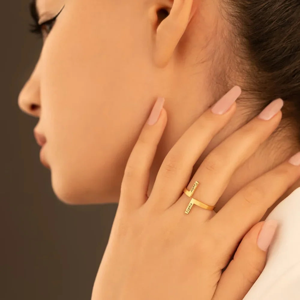 Double Name Engraved Women Ring - Ring