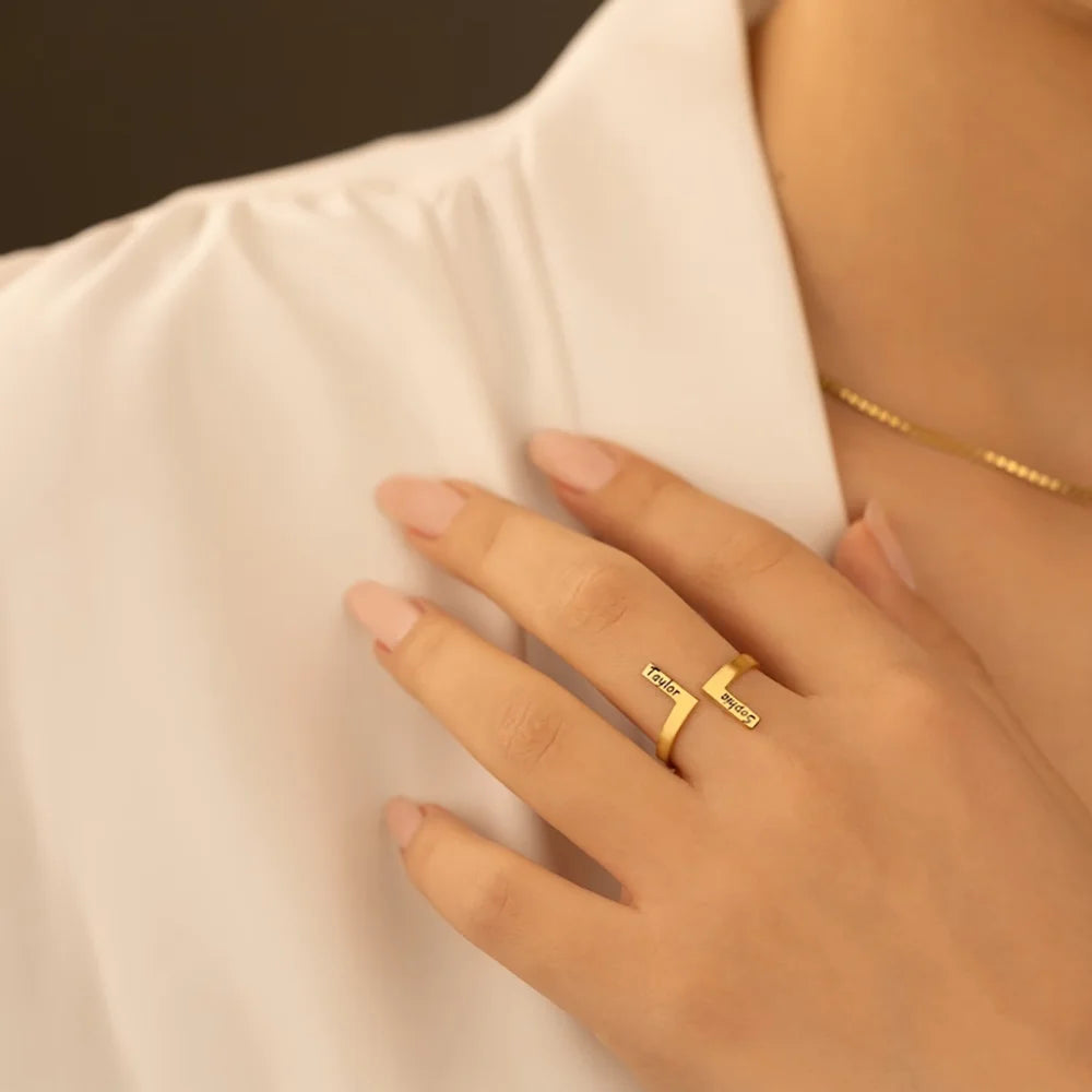 Double Name Engraved Women Ring - Ring