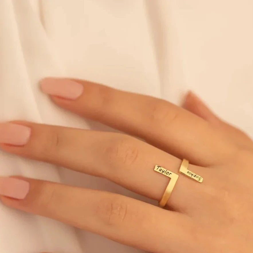 Double Name Engraved Women Ring - Gold / Adjustable - Ring