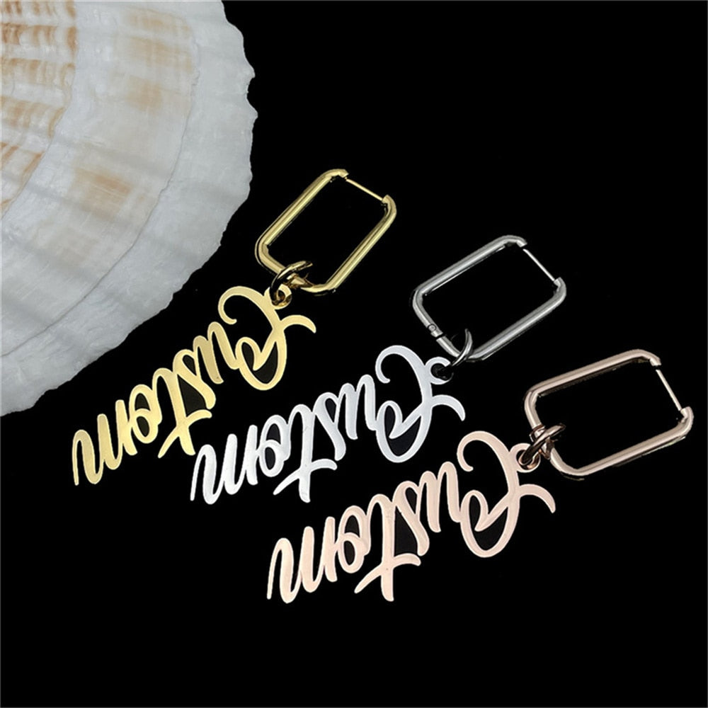 Earrings with Custom Text or Name - Style 3 / Silver