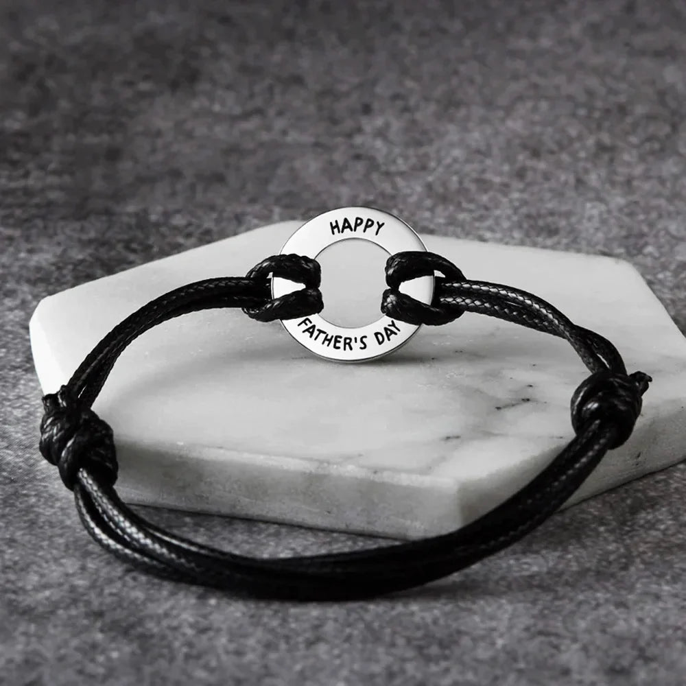 Engraved Adjustable Bracelet with Round Ring Charm