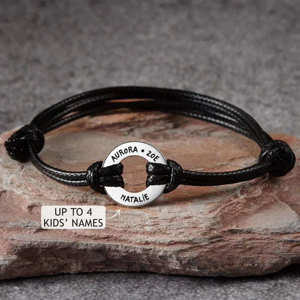 Engraved Adjustable Bracelet with Round Ring Charm
