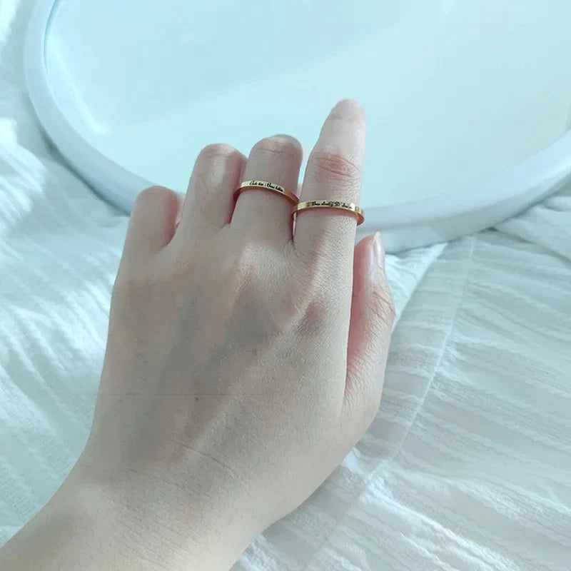 Gold Engraved Ring Custom Engraving Name Stainless Steel Ring Personalized Fashion Trend Ring Jewelry
